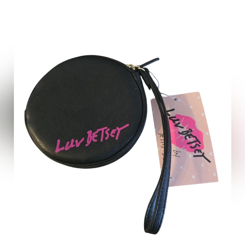 Betsey Johnson Black Wristlet with Pink Logo